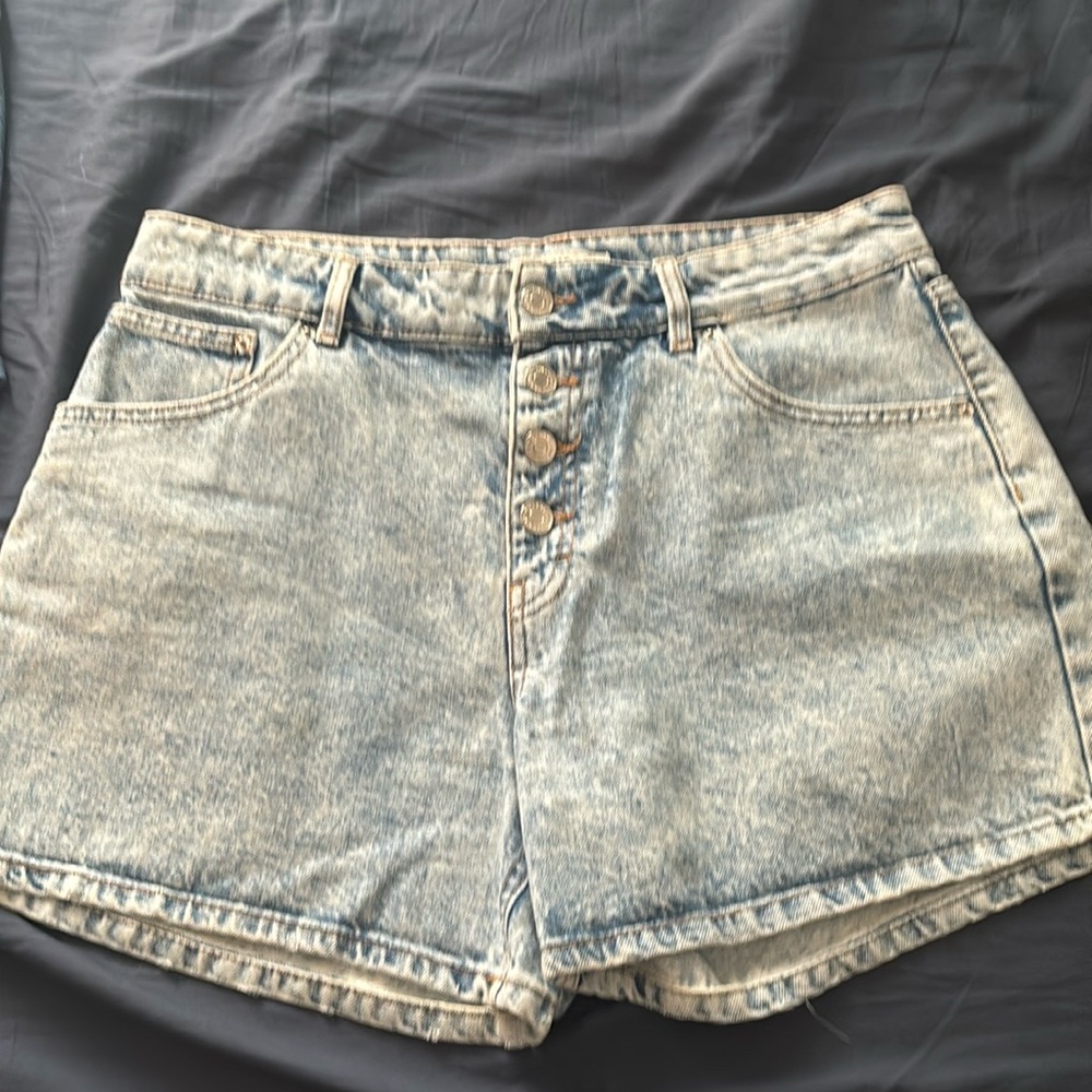 Button Fly Acid Wash Jean Shorts
